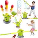 Cactus Toys,Cactus 4 in 1 Toys for Kids,Stomp Rocket Launcher Set for Kids with Toddler Baseball, Musical Jumping game and Ring Toss, Indoor Outdoor Backyard Toys, Birthday Gift for Boys & Girls