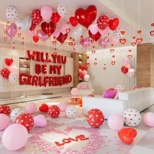 Will You Be My Girlfriend Balloons Sign, Pink Red Rose Petal, Heart Balloons, Valentines Day Decorations, Be My Girlfriend Proposal