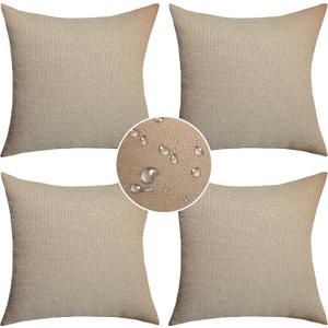 Demetex Outdoor Linen Pillow Covers 18x18 Waterproof Square Throw Pillow Covers Farmhouse Pillow Cases for Balcony Porch Patio, Set of 4, 18 x 18 Inch, Linen