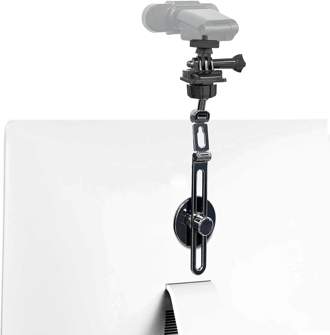 Webcam Mount, Webcam Monitor Mount Adjustable Webcam Stand with Strong Adhesive Mounting on Monitor and Laptop Screen, Computer Camera Holder for Logitech Webcams, Action Cameras, Smartphones