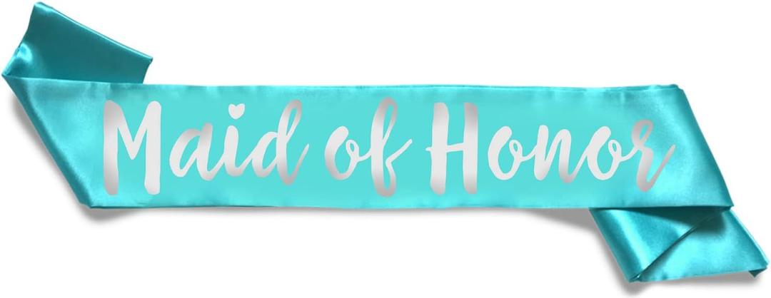 4 x Team Bride Range Individual Sash - Sophisticated & Fun Party Favor for Bachelorette Party, Bridal Shower & Wedding Party - Double-Layer Sewn Satin (Maid of Honor, Teal)