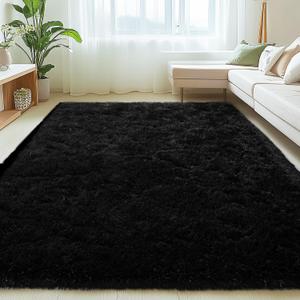 Mugorn Black Rugs for Living Room, 6x9 Feet Large Fluffy Area Rugs for Bedroom, Soft Carpet Shag Kids Room Rug, Non-Slip Fuzzy Rugs Indoor (6ft x 9ft, Black)