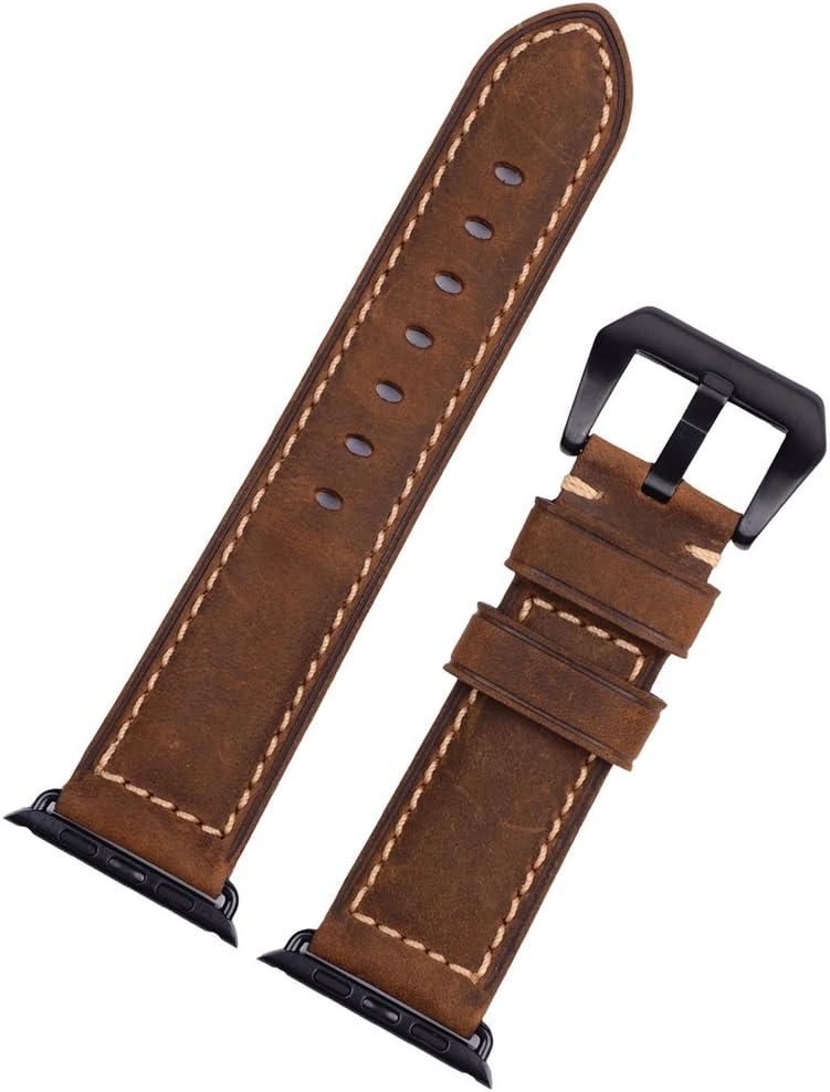 Smart Watch Leather Band,Slifter Vintage Watch Replacement Strap for Men Women,Matte Brown Black Adapter
, 49 mm