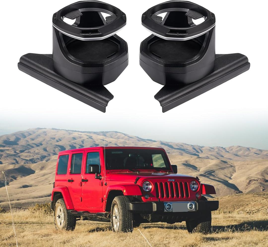 FieryRed Car Window Cup Holders Compatible with 2011 2012 2013 2014 2015 2016 2017 2018 Jeep Wrangler JK/JKU, 1 Pair Car Door Cup Drink Holder, Driver and Passenger Side