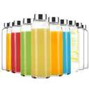 Luxfuel 24 oz Clear Glass Juice Bottles with Lids, Reusable Refillable Water Bottles for Juicing,Refrigerator,100% Leak Proof, BPA Free, Juice Water Bottle Set of 10