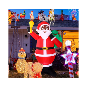 Jenaai 8 ft Christmas Inflatable Santa Outdoor Decoration Giant Black Santa Claus Gift Bags with Build in LED Light Blow up Christmas Yard Decor for Xmas Party Outside Garden Holiday Decoration