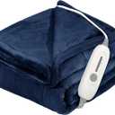 Electric Heated Blanket Throw, Super Soft Flannel 50" x 60" Heating Throw with 3 Fast Heating Levels & 4 Hours Auto Off, Machine Washable, ETL&FCC Certification, Home Office Use, Blue 