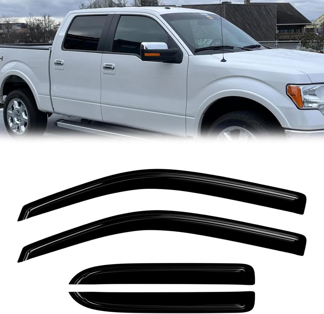 Window Rain Guards Compatible 2004-2014 Ford F150 SuperCab Extended Cab 4PC Side Wind Deflector Visors Shade Vent w/ 2 Half-Size Rear Doors & 2 Full-Size Front Doors