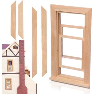 Toyvian Dollhouse Wooden Window, 1: 12 Scale Dollouse Mini Window Frame Miniature Wooden Furniture for Doll House Decoration Dollouse Accessories