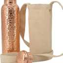 Copper Water Bottle (34oz/1000ml) w/a Carrying Canvas Bag | 100% Pure Copper Bottle for Drinking Water | Lab-Tested, Heavy Duty & Leak-Proof | Authentic Ayurvedic Copper Water Bottle