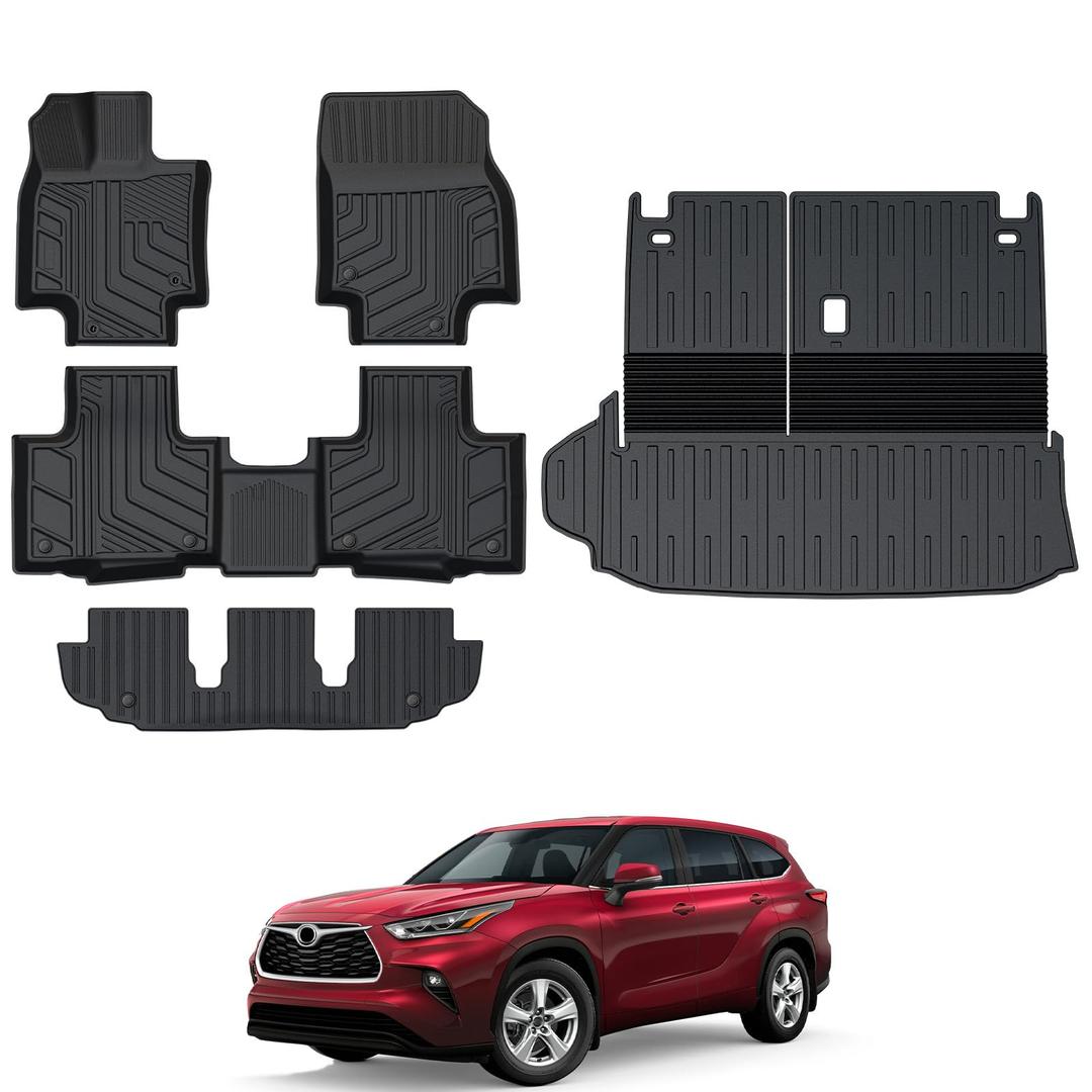 GALVAGNITE Floor Mats for Toyota Highlander 2020-2026, All Weather Floor Mats Trunk Cargo Liner with Backrest Protectors Accessories, Full Coverage Set (Fit 7 Seats)