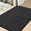 BEQHAUSE Dirt Trapper Door Mat 32" x 48" Half Circle NonSlip Washable Doormats Entrance Rugs Absorbent Welcome Low Profile Floor Mats for Front Back Door and Entryway, Black