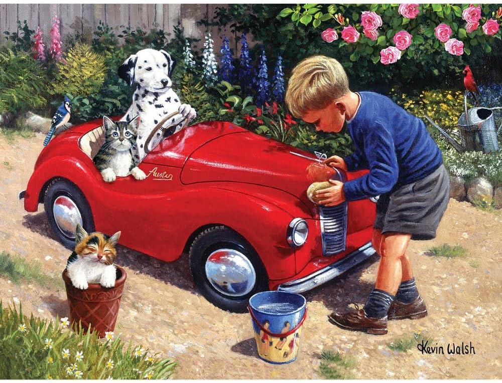 Bits and Pieces  Washing The Car Jigsaw Puzzle for Adults  Nostalgic Childhood Summer Scene by Kevin Walsh (500 Piece Puzzle)