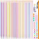 Hobekoee 60pcs Aluminum Knitting Needles Set,Colored Straight Single Pointed Stainless Steel Knitting Needle Kit,13.8inch Length for DIY Handmade Knitting with Knitting Accessories,14 Size 2mm-10mm
