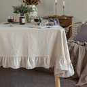 Retro Farmhouse Ruffle Tablecloth Cotton Flounces Trim Washable Table Cover Tablecloths for Rectangle Table Baby Shower Kitchen Party Wedding Decor,White 60''x84''