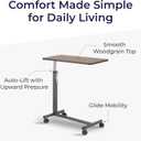 Drive Medical Overbed Table with Wheels - Secure Height Adjustment for Comfort - Non Tilt Surface - Smooth Rolling Design - Home & Hospital Use - Woodgrain Laminate Top - Silver Vein