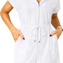 Terry Cloth Cover Ups - Hooded Cotton Swim Sun Cover-up with Zipper Pockets Beach Swimsuits (Medium, White)