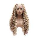 Lushy Kinky Curly Long 26inch Light Blond White Auburn Mix Wig Heavy Density Heat Resistant Synthetic Lace Front Wig