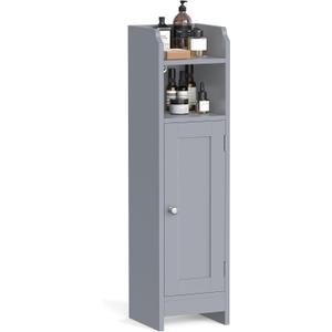 VASAGLE Small Storage Corner Floor Cabinet with Door, 7.9 x 7.1 x 31.5 Inches, Narrow Toilet Paper Storage Holder, Adjustable Shelves, for Bathroom, Living Room, Small Spaces, Dove Gray UBBC310P36
