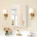 Keonjinn 20" x 26" White Medicine Cabinets for Bathroom with Mirror, Recessed or Surface Wall-Mounted Aluminum Alloy Framed Beveled Mirror, Single Door Farmhouse Bathroom Mirror with Storage Cabinet