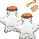 WHJY 2 Pack 11oz Star Shaped Glass Jar with Cork Lid for Home Decor and DIY Craft