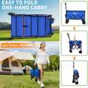 Collapsible Wagon Cart, 380LBS Heavy Duty Utility Wagons with All-Terrain Wheels, Foldable Grocery Carts for Gardening, Shopping, Beach, Camping, Blue