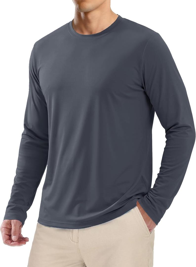 MAGCOMSEN Men's UPF 50+ Shirts Long Sleeve UV Protection Quick Dry T-Shirt Rash Guard for Fishing Running Beach (Medium, Dark Grey)