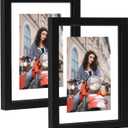 6x8 Floating Picture Frames Set of 2, Double Glass Floating Frame for 4x6, 5x7 Pictures or Full Display 6x8 Photos Tabletop or Wall Hanging (Black)