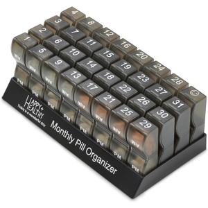 Monthly Pill Organizer - Am/Pm Daily Pill Organizer 32 Compartments for Each Day, Pill Dispenser and Dispenser Caddy that Helps You Organize Your Life, Perfect for Supplements and Medication, Black (1 Count (Pack of 1))
