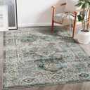 5x7 Area Rugs for Living Room,Stain Resistant Washable Rug,Non-Slip Backing Rugs for Bedroom,Kitchen,Printed Vintage Home Decor Rug (Green, 5'x7')