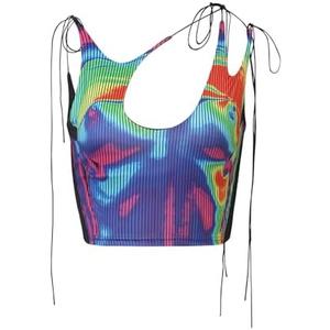 CAPE CLIQUE Y2K Tops Rave Outfits Sexy Tops for Women Party Club Night Halter Sleeveless 3D Body Print Summer Crop Tank Top, XS