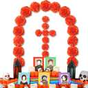 24 Pcs Day of The Dead Decorations Dia De Los Muertos Altar Decor Artificial Marigold Flower Mexican Party Ofrenda Decorations for Diwali Halloween Decor (Orange)