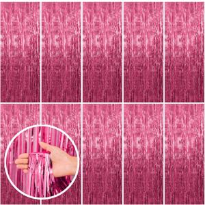 10 Pack Pink Backdrop Party Decorations Tinsel Curtain Party Backdrop Foil Fringe Birthday Decorations Photo Booth Streamer Backdrop Pink Theme Bachelorette Graduation Party Decorations (39.4"W x 78.7"L (Pack of 10))