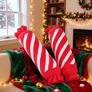 Lanpn Christmas Candy Pillows Set of 2, Christmas Decoration Winter Throw Pillows Soft Fleece Sherpa Cute Long Candy Lollipop Peppermint Cushion for Sofa Bedroom Xmas Decor (27x7 inch, Red)
