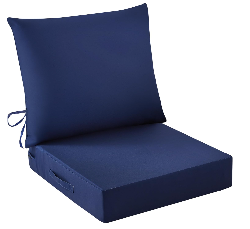 IASEAHK Outdoor Chair Cushions, 24 x 24 Inch Outdoor Cushion for Patio Furniture, Patio Chair Cushion, Waterproof & Fade Resistant Deep Patio Furniture Cushions Set with Handle and Ties, Navy Blue