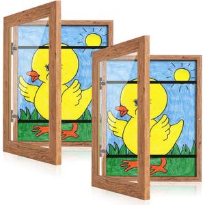 [2-Pack] Kids Art Frames, 8.5x11 Front Opening Kids Artwork Frames Changeable, Dark Woodgrain Artwork Display Storage Frame for Wall, Holds 50 Pcs, for 3D Picture, Crafts, Children Drawing, Hanging
