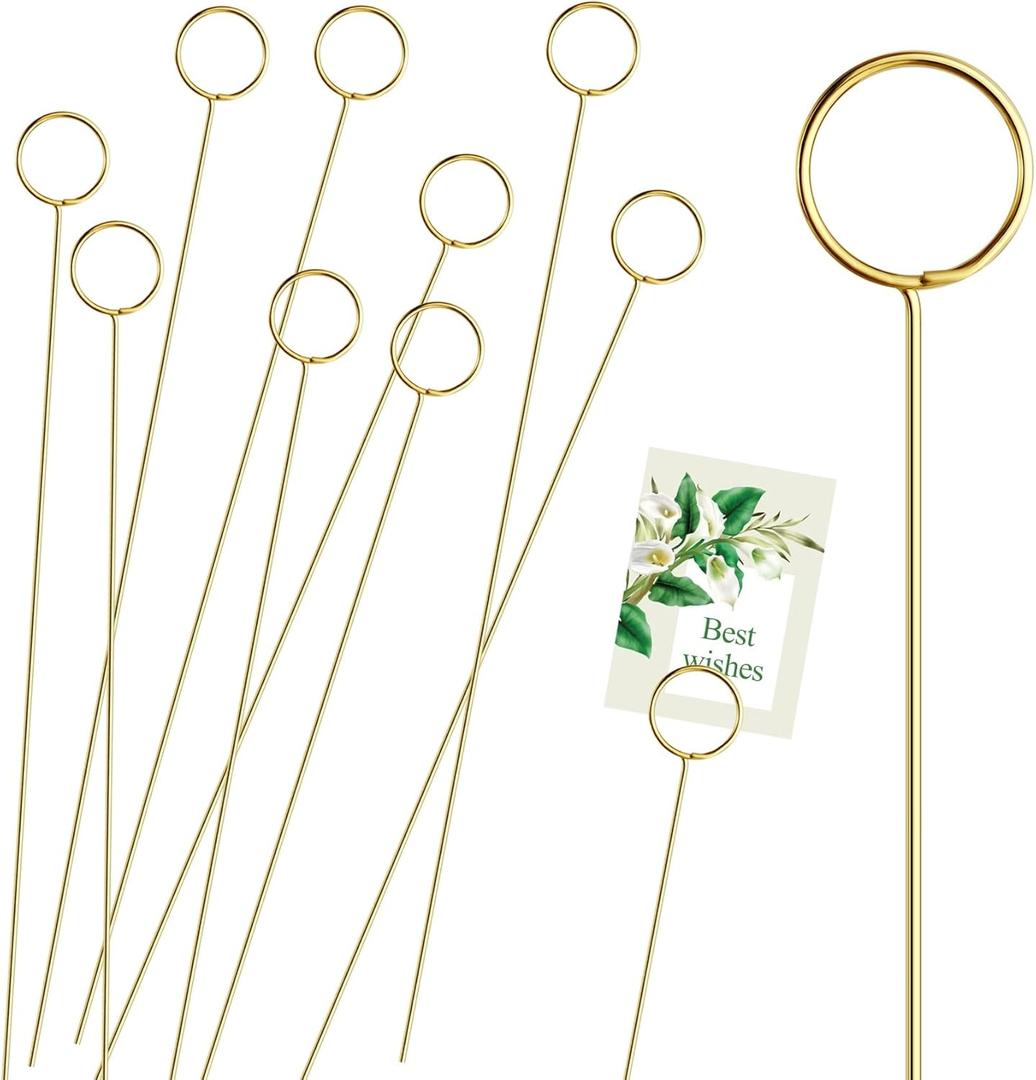 10 Pcs Metal Floral Place Card Holder, 12.2 Inches Flower Card Holder Gift Card Bouquet Kit for Bouquet Holder Wedding Party Birthday Party (Round)