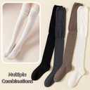 Eyleenda Women Slimming Thigh High Socks Elastic Cuff Stretchy Polyester Teen Girls Sock for Work Commute Travel Slim (White+Black+Gray)