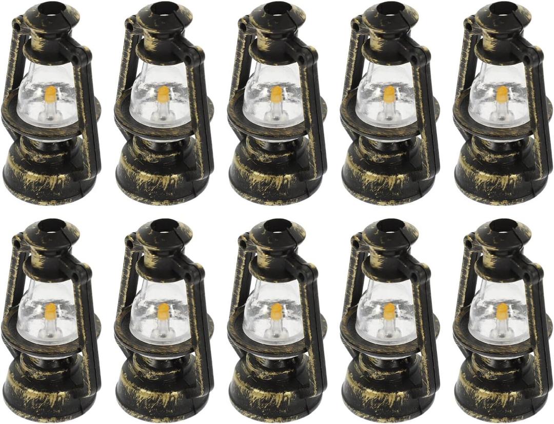 Amosfun 10pcs Miniature Kerosene Lamp Decor Vintage Style Hanging Light Ornament for Xmas Halloween Home Decoration Retro Design (As Shown 2)