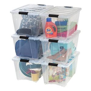 IRIS USA 54 Qt Stackable Plastic Storage Bins with Lids, 3 Pack - BPA-Free, Made in USA - See-Through Organizing Solution, Latches, Durable Nestable Containers, Secure Pull Handle - Clear