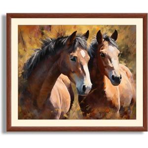 Art Shoppe Framed Print Wall Art, Vintage Wall Dcor for Living Room, Bedroom, Office, High-Resolution Image on Premium Art Paper, 3/4" Frame with Plexiglass Front, Ready to Hang, 17"x21" (Brown Foals)