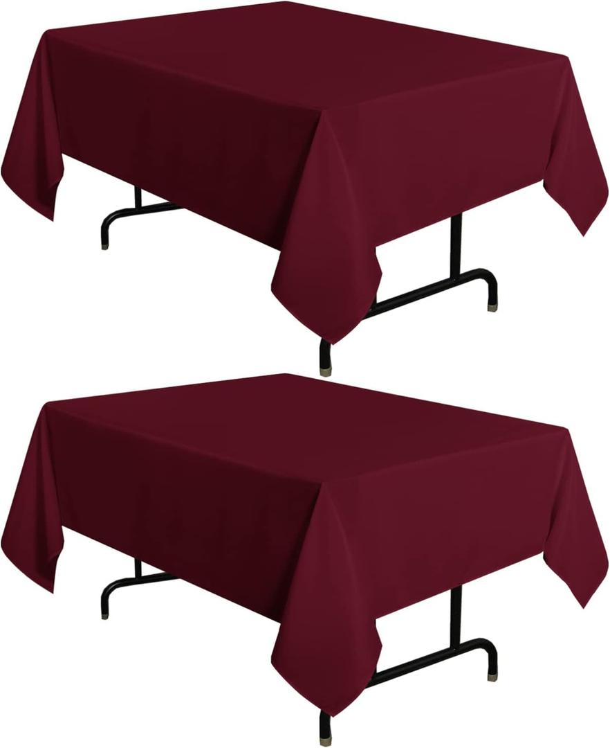 sancua 2 Pack Burgundy Tablecloth 54 x 54 Inch, Stain and Wrinkle Resistant Square Table Cloth - Washable Polyester Table Cover for Dining Tables, Buffet Parties and Camping