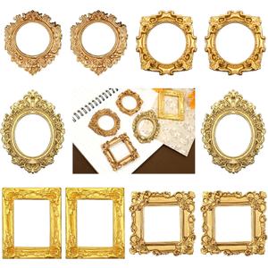 2 x 10pcs Mini Gold Picture Frames, Vintage Small Antique Resin Picture Baroque Miniature Picture Frames Oval Rectangle Wall Hanging Display Table Frame for DIY Photo Holiday Party Wedding Decoration