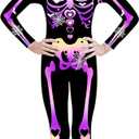RAISEVERN Girls Skeleton Costume Kids Halloween Cosplay Jumpsuit Bodysuit 3D Graphic Costumes Size 5-14 Years (Black)