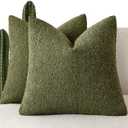 Foindtower Pack of 2 Textured Boucle Throw Pillow Covers Accent Solid Pillow Cases Cozy Soft Decorative Couch Cushion Case for Chair Sofa Bedroom Living Room Home Decor 18x18 Inch Moss Green