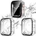 2 Pack 2 in 1 Waterproof Case for Apple Watch Series SE 6 5 4 40mm, Straight Edge PC Front & Back Bumper with Tempered Glass Screen Protector 360 Protective Cover for iWatch (40mm, Clear/ Clear)