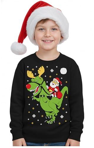 Tstars Trex Ugly Christmas Sweater Style Santa Riding Dino Youth Kids Sweatshirt Small Black, Small, Black 
