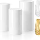 3 White PVC Cylinder Pedestal Stands with 6 Spandex Cloth Covers
23.6'' 21.6'' 19.7'' Cake Stand Display Plinths, Gold White Fabric Covers, Birthday Party Wedding Decoration
