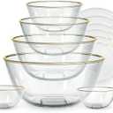 COOK WITH COLOR 12 Pc Glass Mixing Bowl Set with Lids – Borosilicate Glass Nesting Bowls for Cooking, Baking and Meal Prep, Gold Rim