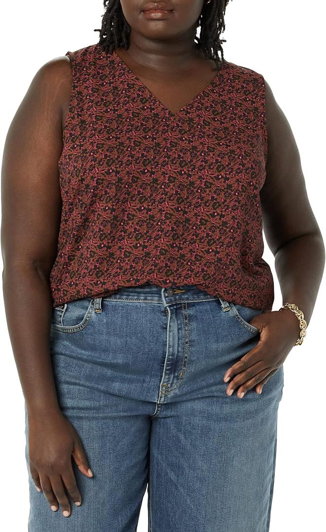 Amazon Essentials Women's Regular-Fit Sleeveless Layering Tank Top (Available in Plus Size) (Dark Toffee Brown Floral, XS)